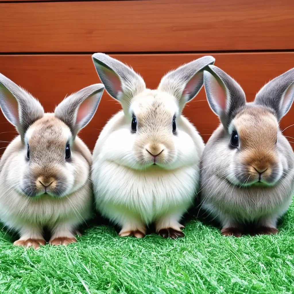 three lionhead bunnies